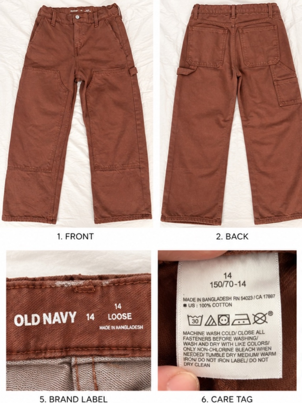 Old Navy Kids Baggy Pants Size 14 Brown Carpenter Utility Cotton